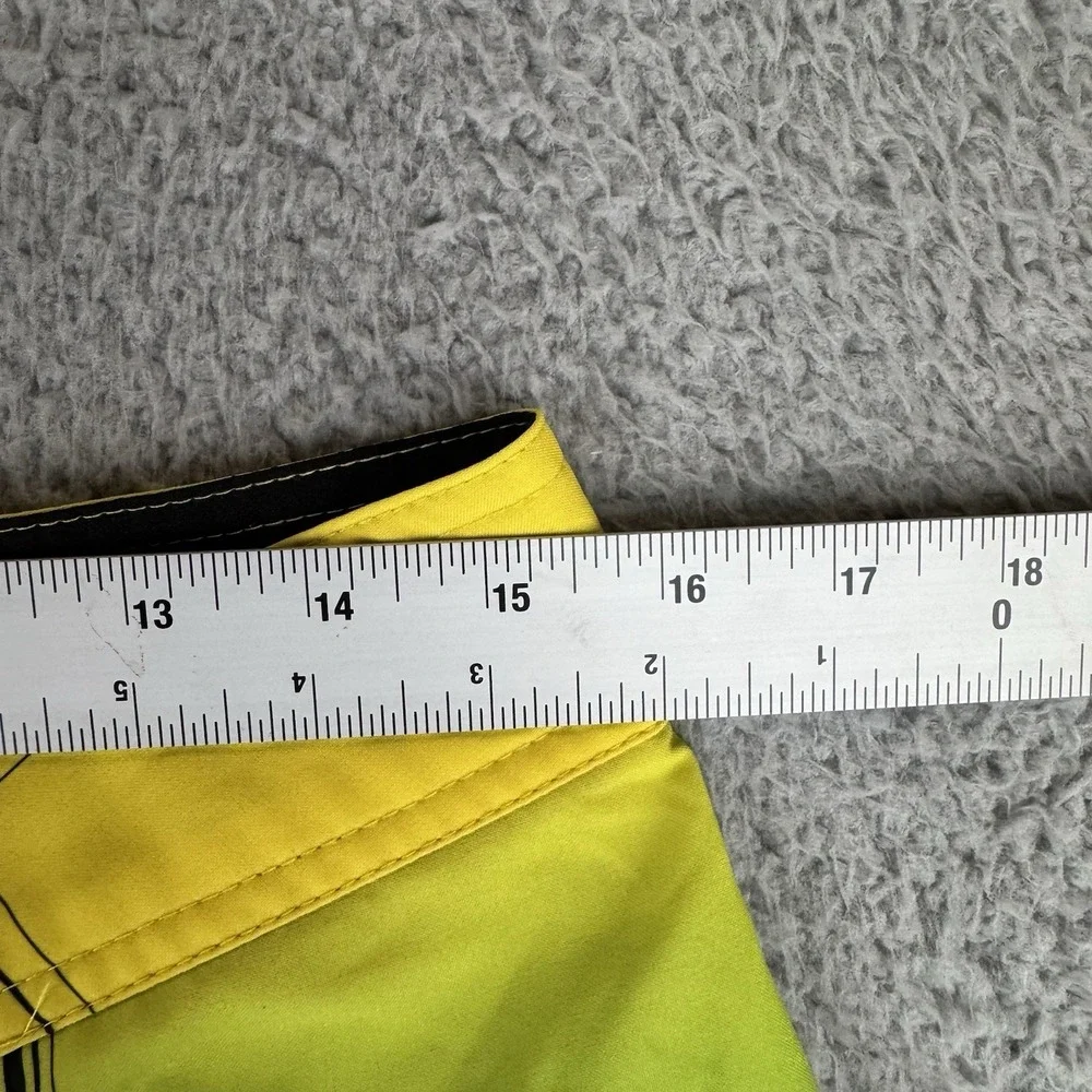Hang Ten Board Shorts Mens 32 Yellow Green Blue Plaid Stretch Swim Trunks Surfer